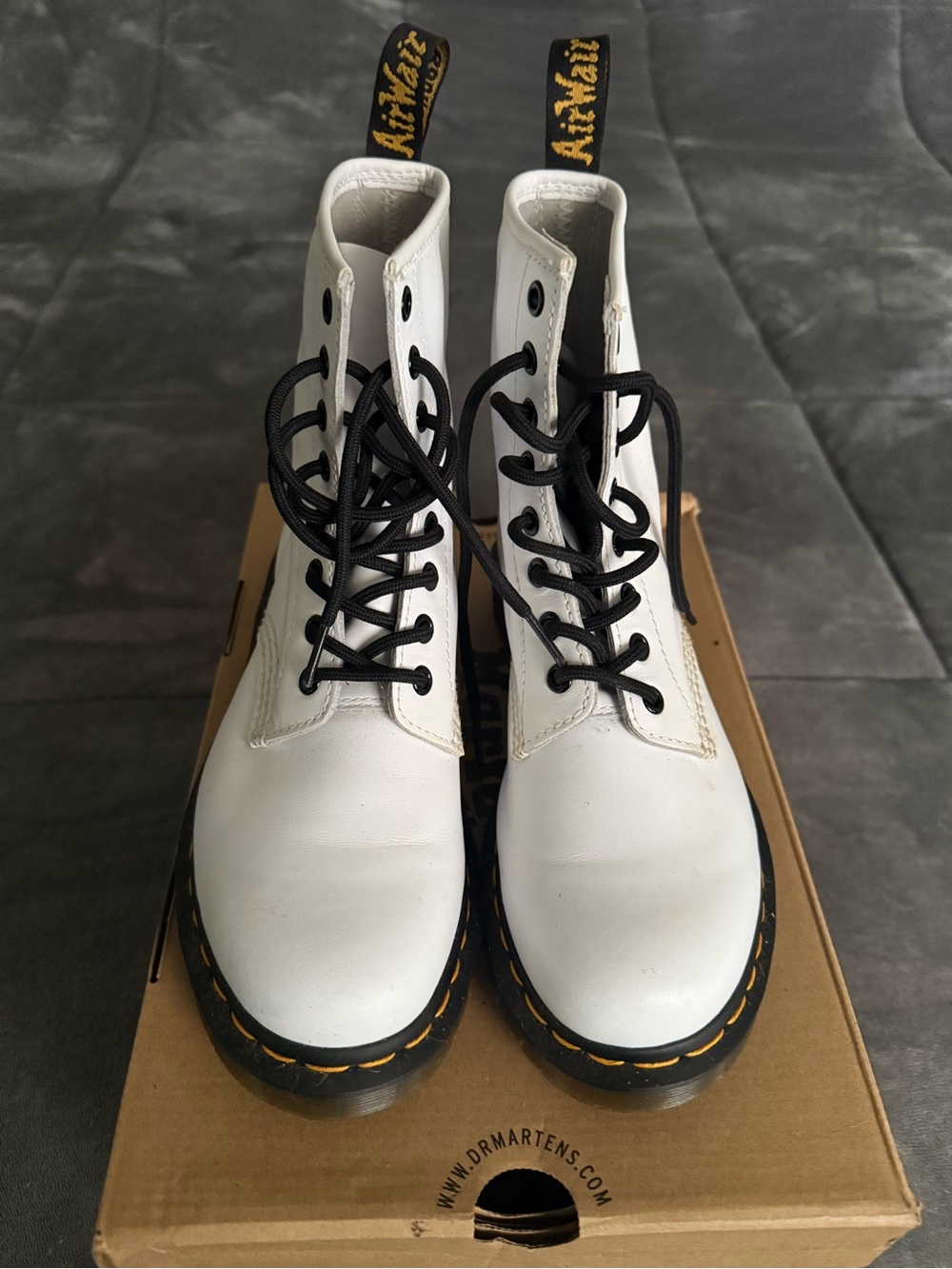 Dr. Martens White 8-Eye Lace-Up Combat Boots with Black Laces